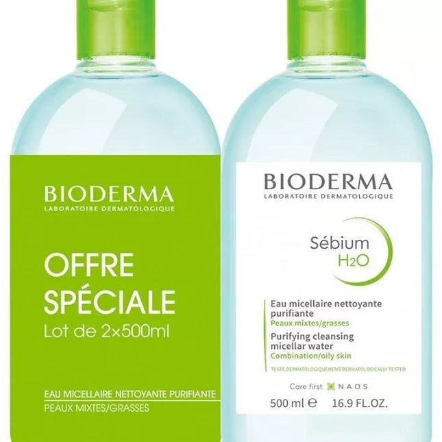 2 Pack Bioderma Sebium H2O Micellar Water Purifying Cleansing 16.9 Fl Oz/500mL