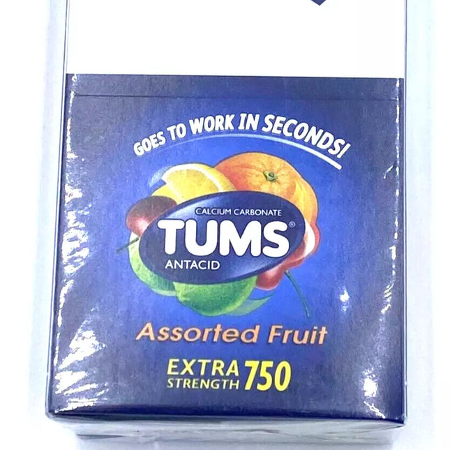 Tums Extra Strength 750 Antacid Tablets Assorted Fruit 12 Rolls Each